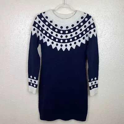 Boden Agnes Jumper Dress Womens 8 Navy Blue Fair Isle Lagenlook Knee Length • £29.97