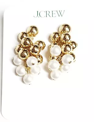 J.Crew Pearl And Metallic Ball Cluster Dangle Earrings In Pearl Gold Plated NWT • $27