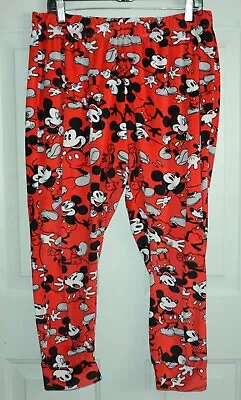Womens Disney Pajama Lounge Pants Plush Velour Mickey Mouse Red  L Xl 14/16 • $10