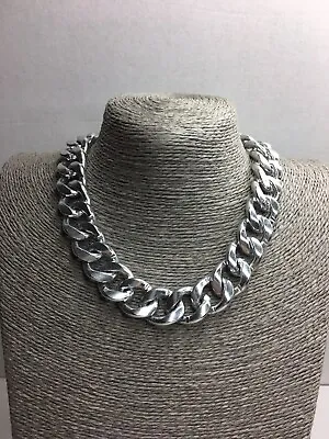 Silver Tone Very Wide Links Chunky Curb Chain Necklace 90s Y2k Hip Hop • £7.99