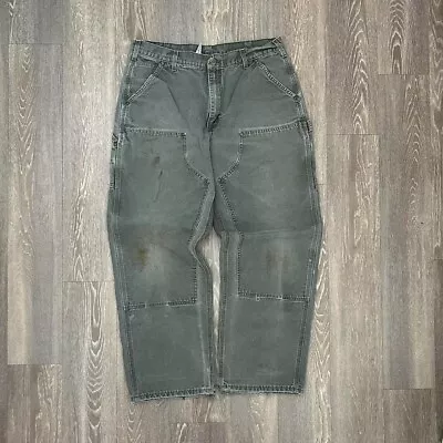 Vintage Carhartt Double Knee Distressed Carpenter Pants Green Size True 34x30 • $85