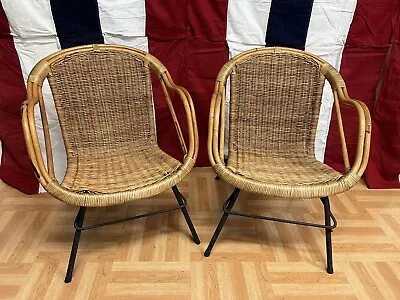 Vintage BAMBOO CHAIR PAIR Mid Century Modern Wicker Set Paul McCobb Calif-Asia 2 • $499.99