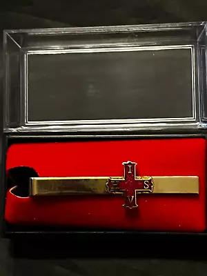 York Rite Red Cross Constantine Necktie Gold Color Tie Bar Masonic Boxed NEW • $9.96