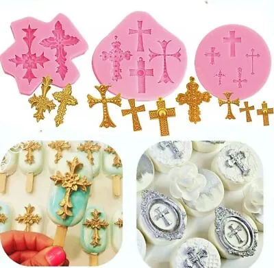 Cross Silicone Fondant Mould Cake Baby Baptism Christening Easter Baking Mold • £2.99