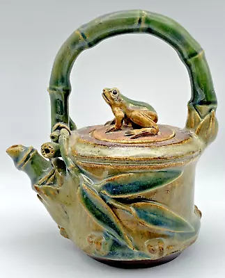 Vintage Teapot Majolica Style Bamboo Handle And Spout With Frog On The Lid • $54.99