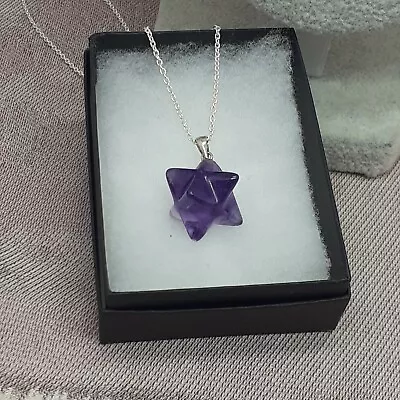 £14.95 • Buy Merkaba Sterling Silver 925 Pendant Amethyst-Psychic Abilities- Gift Box