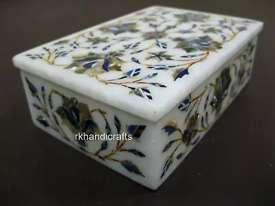 6 X 4 Inches Shiny Gemstone Inlay Work Decorative Box White Marble Jewelry Box • $180.80