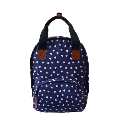 The Olive House® Hearts Design Matte Oilcloth Rucksack Backpack Blue • £22.99