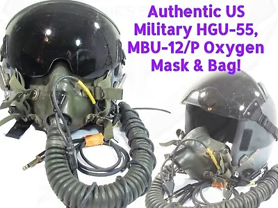 Used Fighter Pilot Gentex HGU55 Flight Helmet MBU12/P Mask Comms Bag 208 BC1 • $1499.99