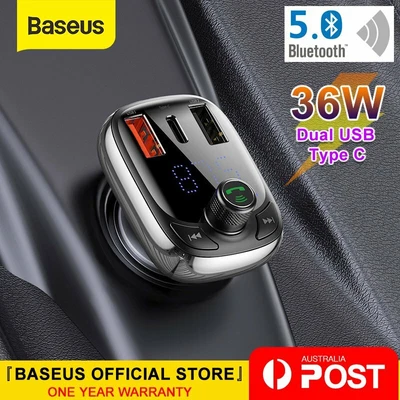 $20.99 • Buy Baseus Fast Car Charger USB Type C Handsfree FM Transmitter Bluetooth MP3 Player