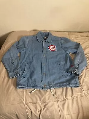 Chicago Cubs MLB Denim Snap Button Jacket Size Medium Starter (Black Label) • $90