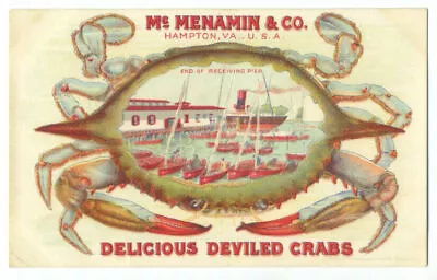 $29.95 • Buy DELICIOUS DEVILED CRABS Ca1890's Trade Card - McMENAMIN & CO. Hampton VA