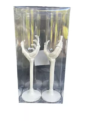 NEW Pair Of Halloween Skeleton Hand Wine Glasses • $12