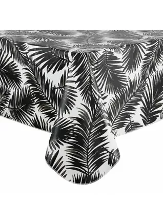 Mainstays Black & White Palm Leaves PEVA Tablecloth 60” X 84” Chloride-Free NEW! • $7.99