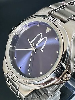 Working Sweda McDonalds Mens Watch Roman Numerals Purple/Blue Dial Silver V3 • $40