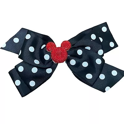 Disney Minnie Mouse Hair Clip Barrette Red Black Polka Dot Bow Ribbon Rockabilly • $9.99