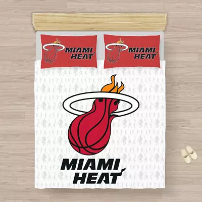 NBA Miami Heat Quilt Duvet Cover Set Bedspread Pillowcase California King Full • $63.99