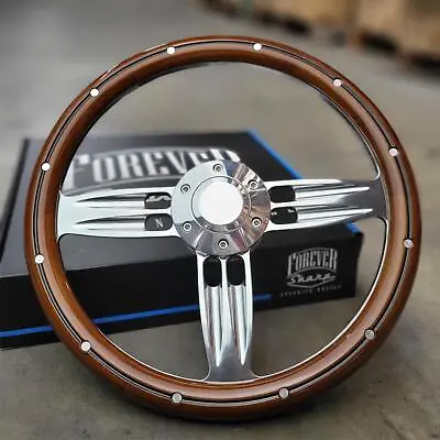 14  Inch Billet Steering Wheel Mahogany Aluminum Rivets Half Wrap Horn - 6 Hole • $155.73
