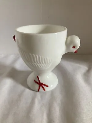 Vintage Westmoreland White Milk Glass Chicken Shaped Egg Cup Red Accents • $14.99