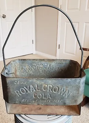 1940's Royal Crown Cola Metal Bottle Carrier. Unusual Design Diagonal Corners. • $45