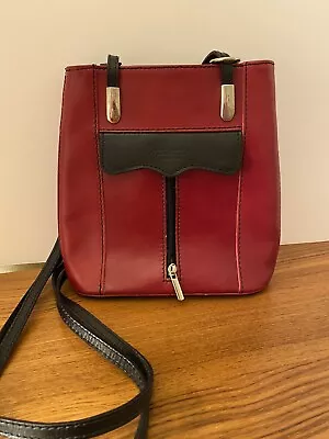 PELLE Red/Black Embossed Leather Backpack Bag Purse Made In Italy • $27.50