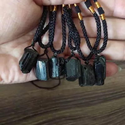 £3.41 • Buy Natural Black Tourmaline Quartz Crystal Pendant Healing Rock Stone Necklace Gift
