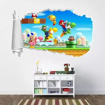 Super Mario Bros Yoshi Toad 3D Torn Hole Ripped Wall Sticker Decal Art WT290 • $31.87