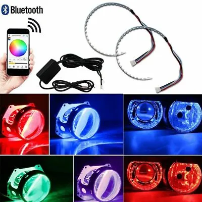 2pcs RGB LED Demon Eye Halo Ring For Headlight Projector Lens APP Remote Control • $22.99