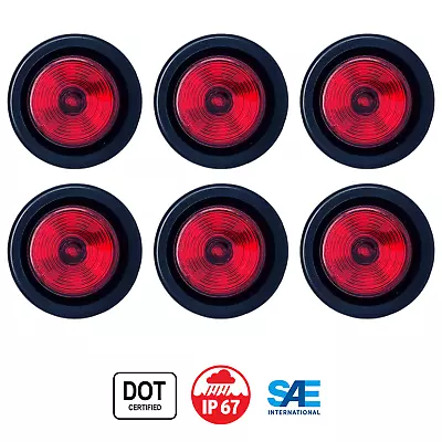 2  Round Red 9 LED Light Trailer Side Marker Clearance Grommet & Plug - QTY 6 • $29.95