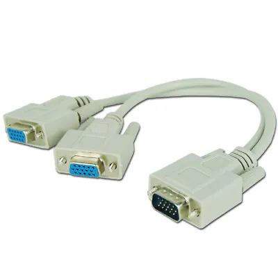 1 PC To 2 Way VGA SVGA Monitor Y Splitter Cable Lead 15Pin Male Female LCD TFT • £3.49