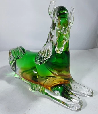£40 • Buy Vintage Murano Green , Amber & Clear Art Glass Horse Animal Figure Sculpture