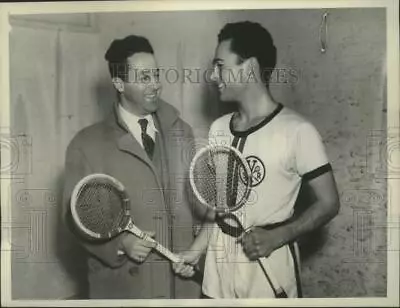 1937 Press Photo John Skillman Giving Rynn Berry Pointers At Squash Match • $19.99