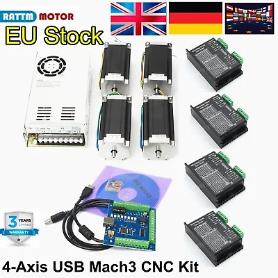 【UK】4 Axis Nema 23 Stepper Motor Driver 112mm 425Oz USB Mach3 CNC Controller Kit • £235