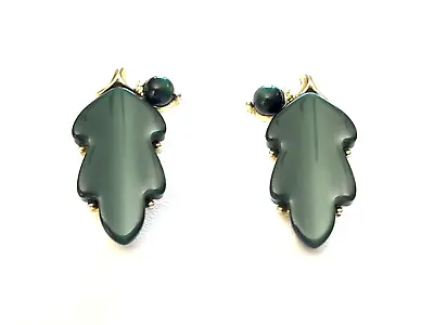 Vintage Lisner Green Silver Tone Oak Leaf/Acorn  Thermoset Clip-on  Earrings • $28