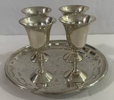 VTG Mini Silver EPNS Goblets 3.75” & Small 7” Silverplate Engraved Round Tray • $24.99