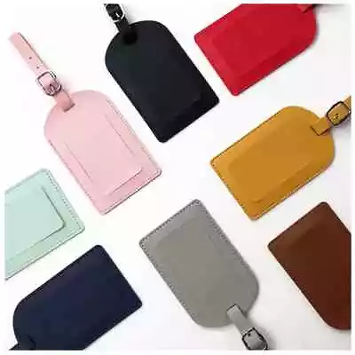 Leather Luggage Tags Suitcase ID Card Name Label Baggage Address Travel Holiday • £3.49