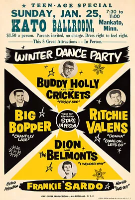 $21.99 • Buy Buddy Holly - Big Bopper - Ritchie Valens 1959 Winter Dance Party Concert Poster