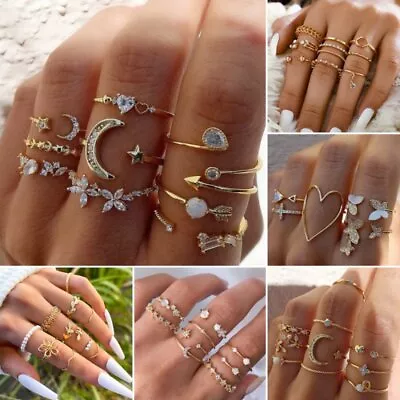 2024 Fashion Women Boho Retro Color Gold Finger Knuckle Rings Set Jewelry Gift • $3.37