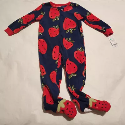 NWT Carter's Strawberry Fleece Footed 1PC Pajamas PJs 2T Toddler Girl • $11.99
