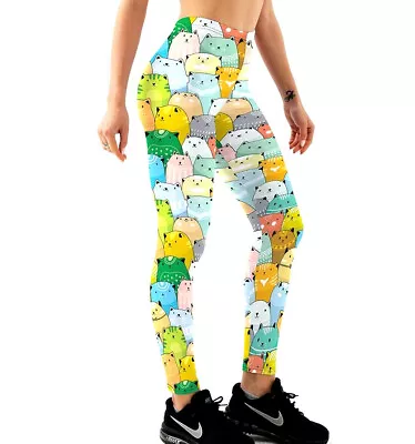 £15.20 • Buy 1 Cute Cartoon Cats Women Leggings High Waist Activewear Yoga Pant Kitties Comic