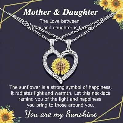 2pcs Sunflower Heart Pendant Necklace Holiday Birthday Gift For Mom And Daughter • $7.75