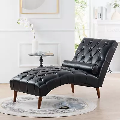 Faux Leather Upholstered Chaise Lounge Button Tufted Sleeper Chair With Pillow • $199.99