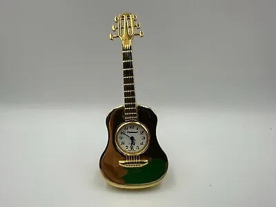 Vintage Miniature Brass Guitar Platinum Quartz Clock  - NEW BATTERY • $15.99