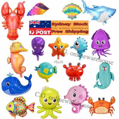 Ocean Foil Balloon Shark Octopus Shell Crab Cute Sea Animal Birthday Party • $4.90