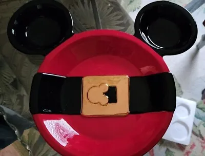 Vintage Disney Mickey Mouse Christmas Santa Belt Chip & Dip Bowl Plate Ceramic • $55