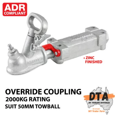 $83 • Buy 2000KG Trailer Coupling Hitch Override Zinc Hydraulic Mechanical Brake 50mm Ball