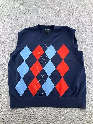 Pro Tour Vest Mens 2XL XXL Blue Red Argyle Sweater V Neck Cotton Adult • $10.99