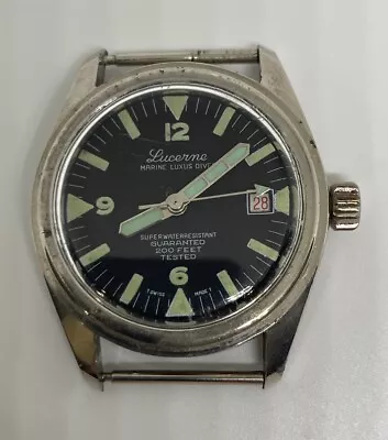 Vintage LUCERNE Marine Luxus Dive Watch Black Luminous Dial Working No Bezel • $80