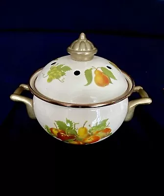 Beautiful Vintage Claire Burke Enamel Potpourri Pot Brass Handles Fruit Designs • $23.99