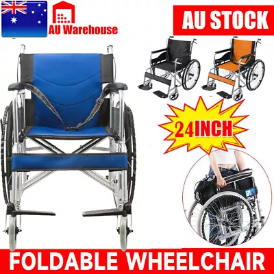 24  Folding Wheelchair +Park Brakes Lightweight Soft Mobility Aid Max Load 180kg • $167.99